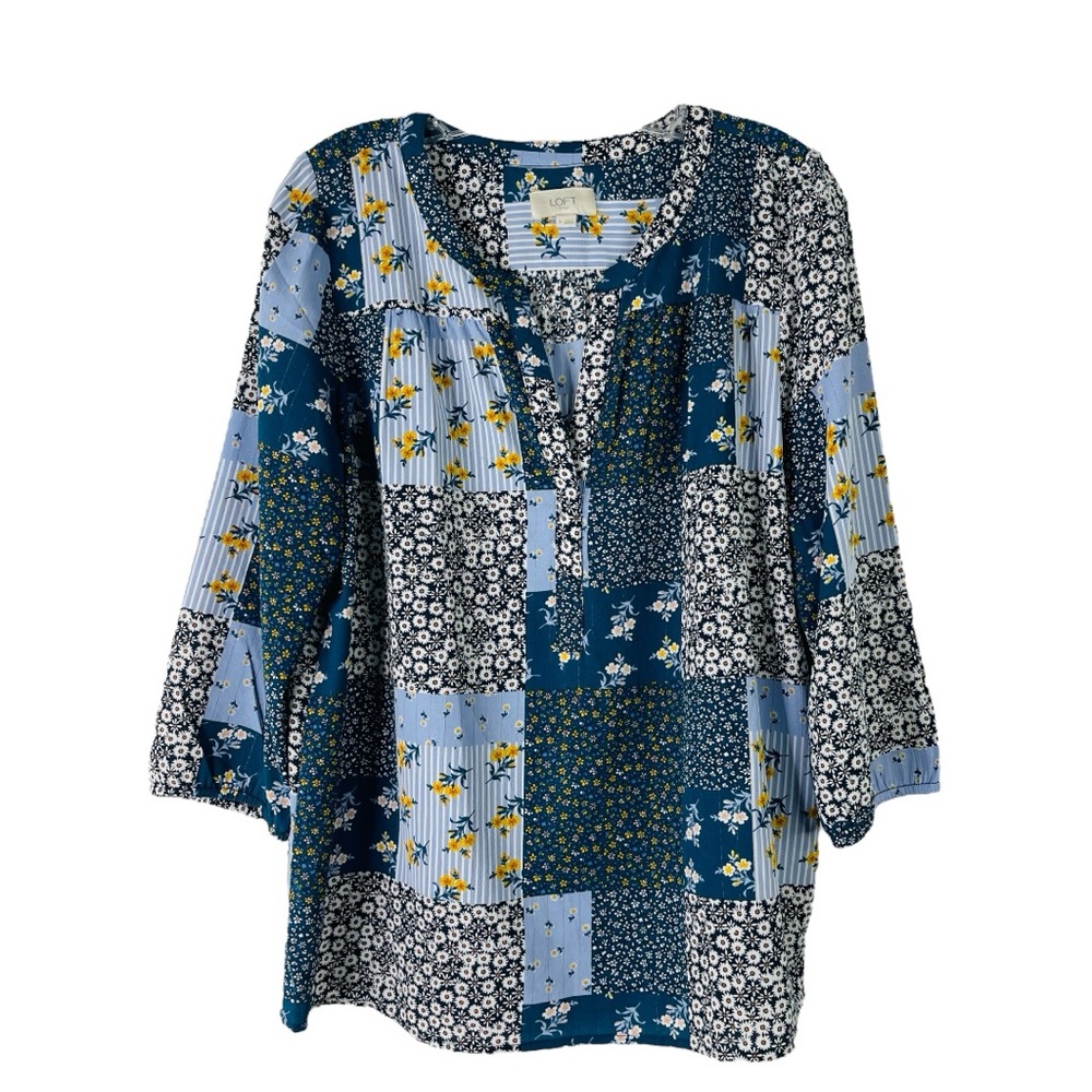 Loft Blue White Floral Patchwork Cottagecore Popo… - image 1